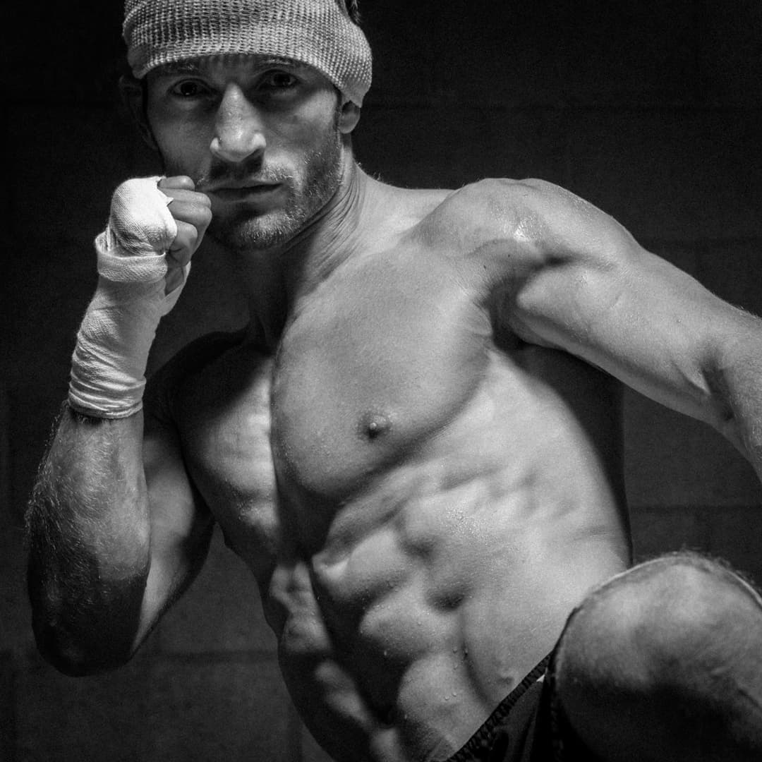 Marcus Kowal in a fighting stance, hands wrapped