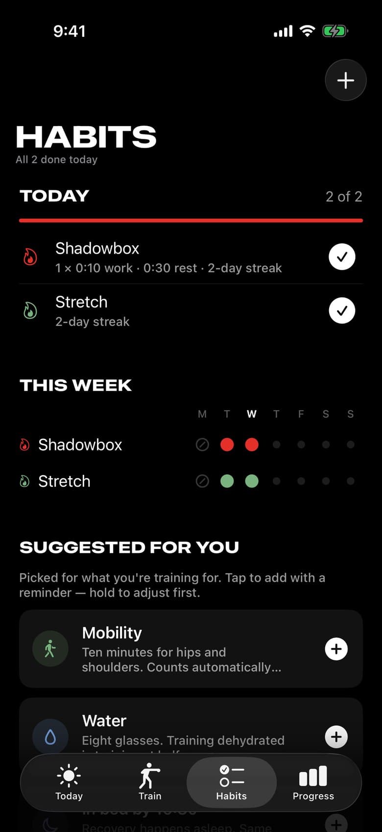 The Habits screen in the Real Self Defense mobile app