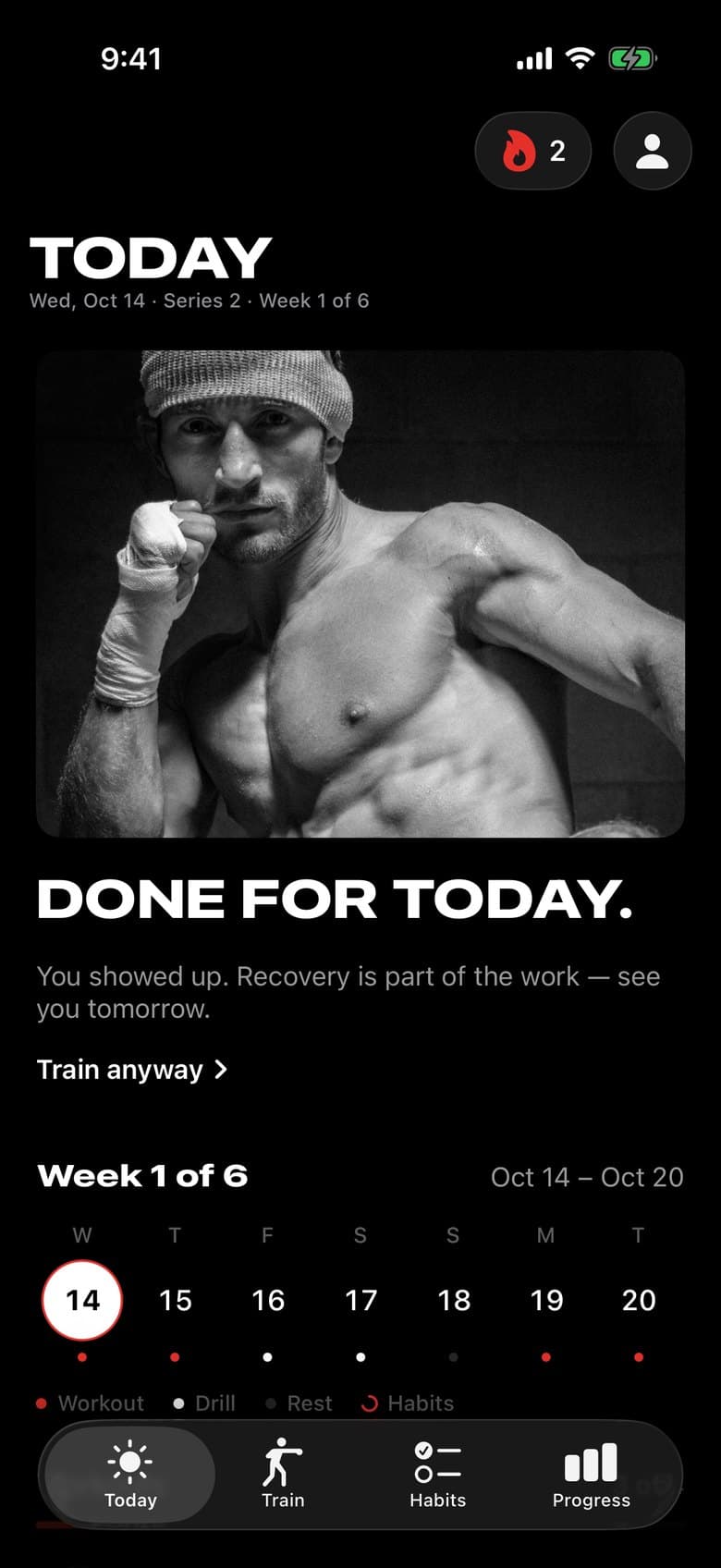 The Today screen in the Real Self Defense mobile app