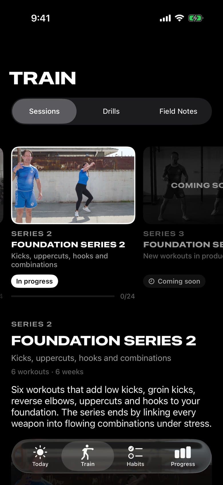 The Train screen in the Real Self Defense mobile app